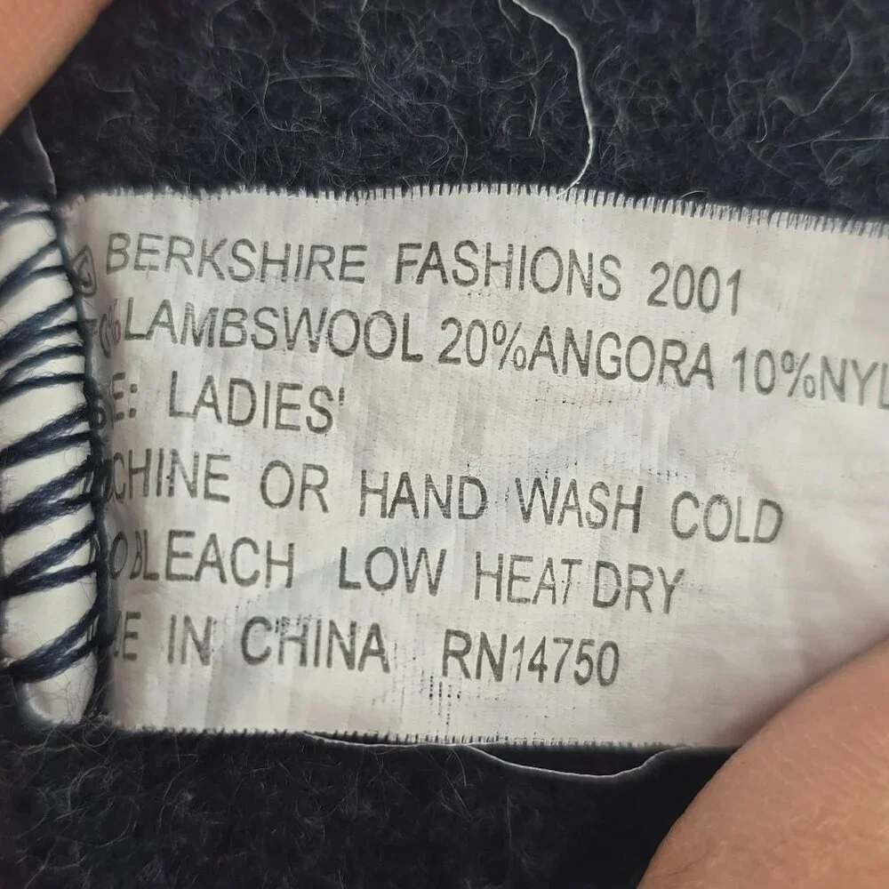 Men's Navy White Fuzzy Lambswool Angora Scarf Wrap